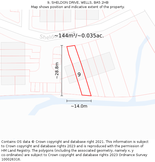 9, SHELDON DRIVE, WELLS, BA5 2HB: Plot and title map