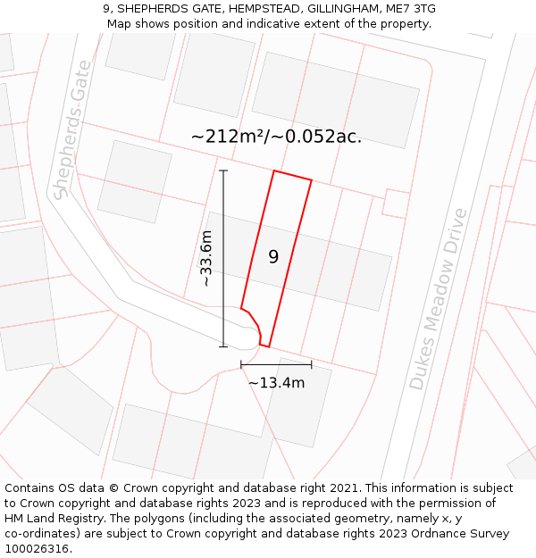 9, SHEPHERDS GATE, HEMPSTEAD, GILLINGHAM, ME7 3TG: Plot and title map