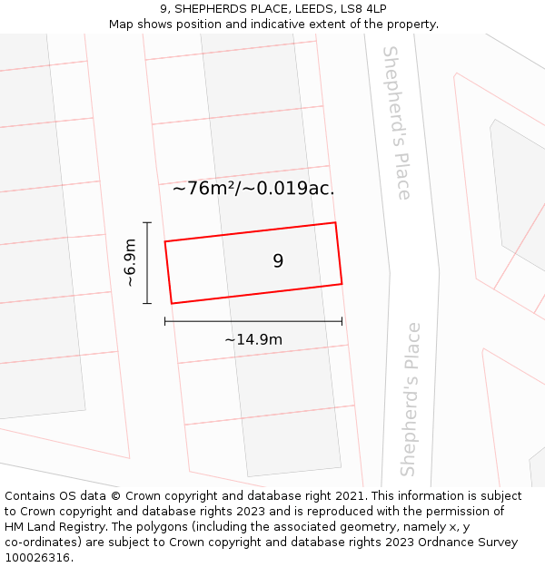 9, SHEPHERDS PLACE, LEEDS, LS8 4LP: Plot and title map