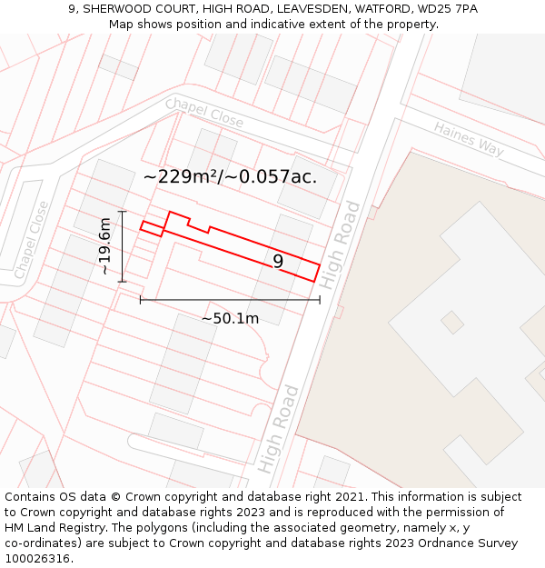 9, SHERWOOD COURT, HIGH ROAD, LEAVESDEN, WATFORD, WD25 7PA: Plot and title map