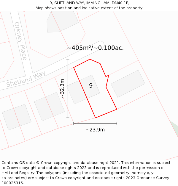 9, SHETLAND WAY, IMMINGHAM, DN40 1RJ: Plot and title map