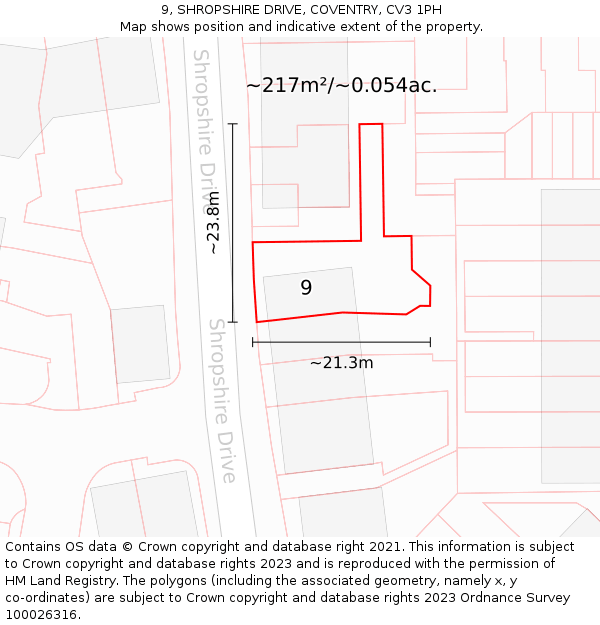 9, SHROPSHIRE DRIVE, COVENTRY, CV3 1PH: Plot and title map