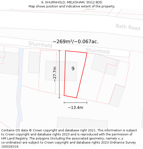 9, SHURNHOLD, MELKSHAM, SN12 8DD: Plot and title map