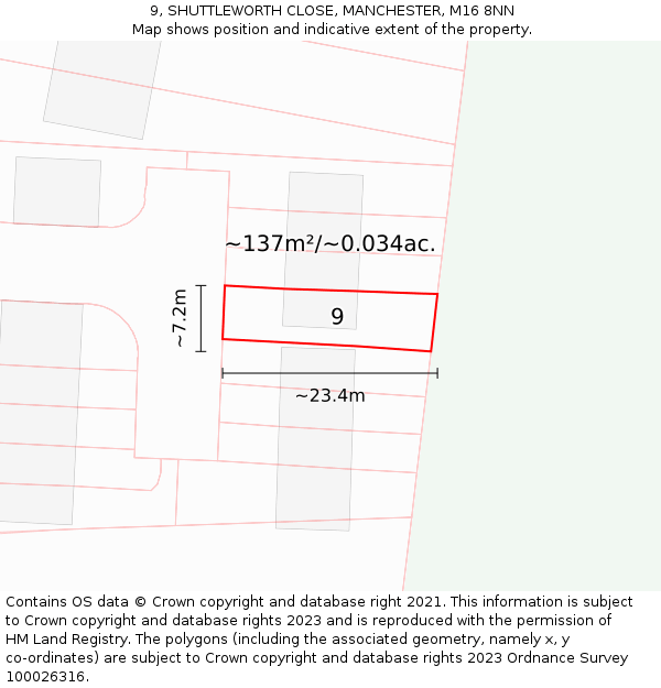 9, SHUTTLEWORTH CLOSE, MANCHESTER, M16 8NN: Plot and title map