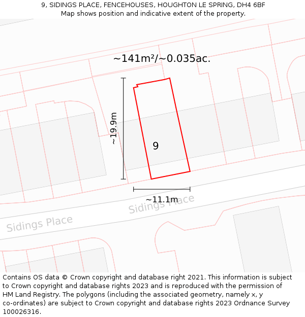 9, SIDINGS PLACE, FENCEHOUSES, HOUGHTON LE SPRING, DH4 6BF: Plot and title map