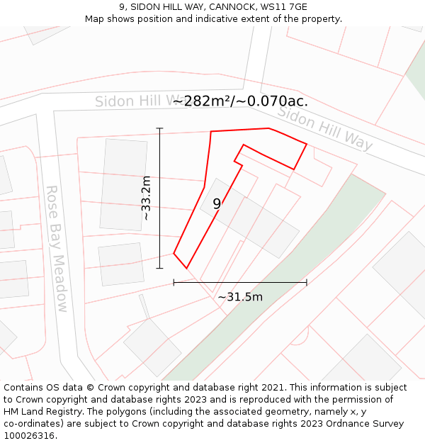 9, SIDON HILL WAY, CANNOCK, WS11 7GE: Plot and title map