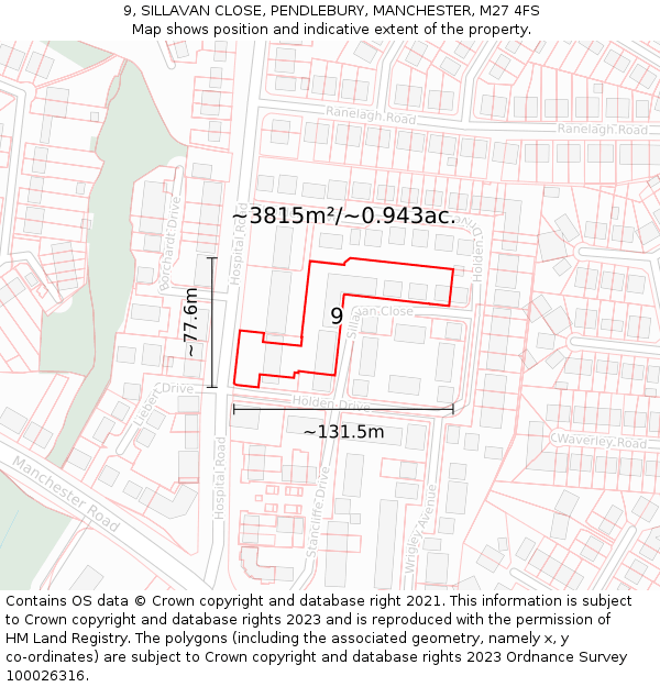 9, SILLAVAN CLOSE, PENDLEBURY, MANCHESTER, M27 4FS: Plot and title map