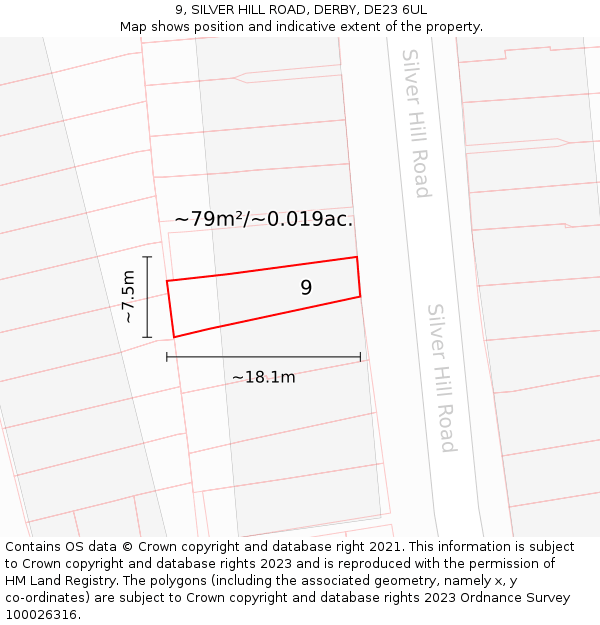 9, SILVER HILL ROAD, DERBY, DE23 6UL: Plot and title map