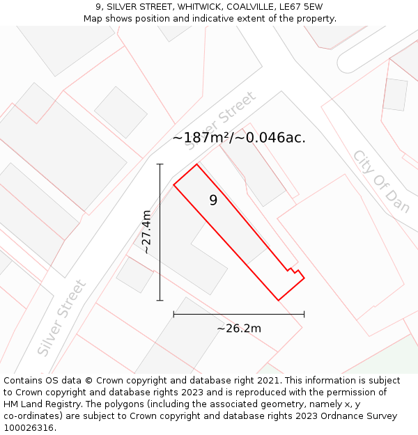 9, SILVER STREET, WHITWICK, COALVILLE, LE67 5EW: Plot and title map