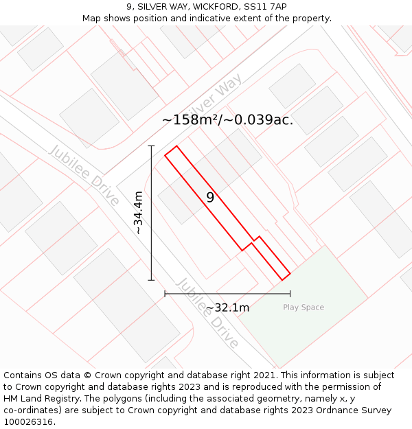 9, SILVER WAY, WICKFORD, SS11 7AP: Plot and title map