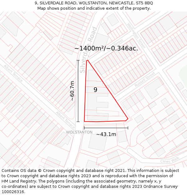 9, SILVERDALE ROAD, WOLSTANTON, NEWCASTLE, ST5 8BQ: Plot and title map