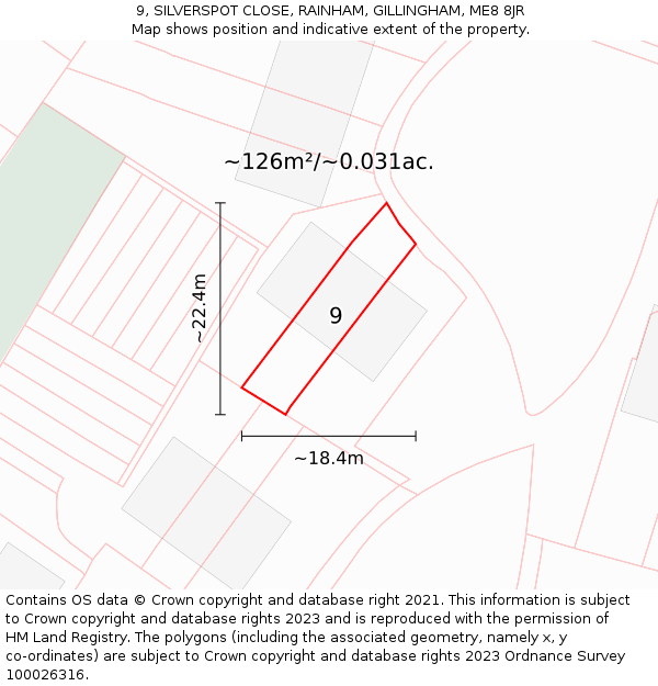 9, SILVERSPOT CLOSE, RAINHAM, GILLINGHAM, ME8 8JR: Plot and title map