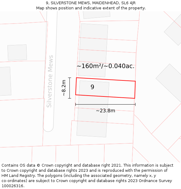 9, SILVERSTONE MEWS, MAIDENHEAD, SL6 4JR: Plot and title map