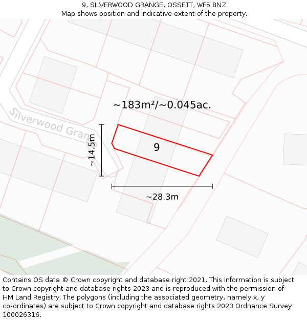 9, SILVERWOOD GRANGE, OSSETT, WF5 8NZ: Plot and title map