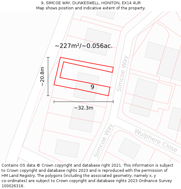 9, SIMCOE WAY, DUNKESWELL, HONITON, EX14 4UR: Plot and title map