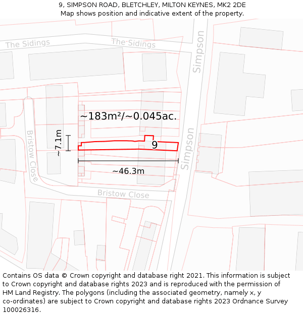 9, SIMPSON ROAD, BLETCHLEY, MILTON KEYNES, MK2 2DE: Plot and title map