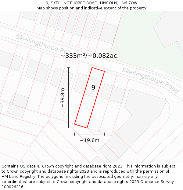 9, SKELLINGTHORPE ROAD, LINCOLN, LN6 7QW: Plot and title map