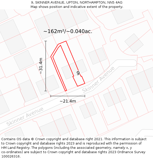 9, SKINNER AVENUE, UPTON, NORTHAMPTON, NN5 4AG: Plot and title map
