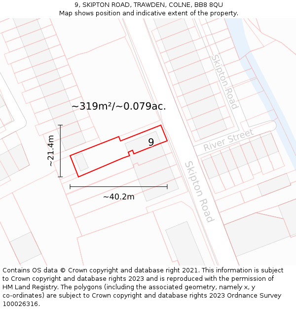 9, SKIPTON ROAD, TRAWDEN, COLNE, BB8 8QU: Plot and title map