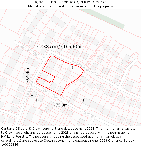 9, SKITTERIDGE WOOD ROAD, DERBY, DE22 4PD: Plot and title map