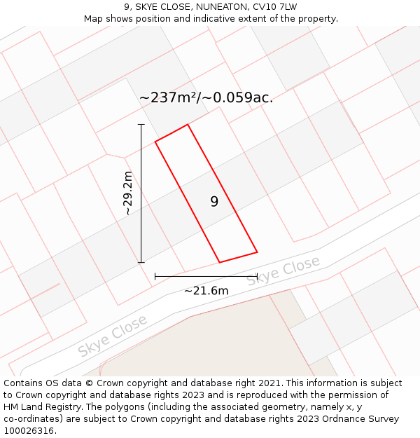 9, SKYE CLOSE, NUNEATON, CV10 7LW: Plot and title map