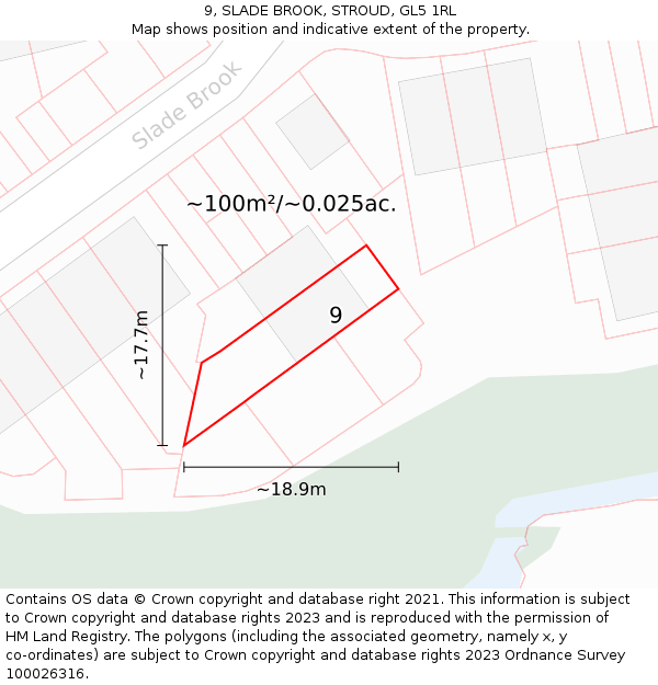 9, SLADE BROOK, STROUD, GL5 1RL: Plot and title map