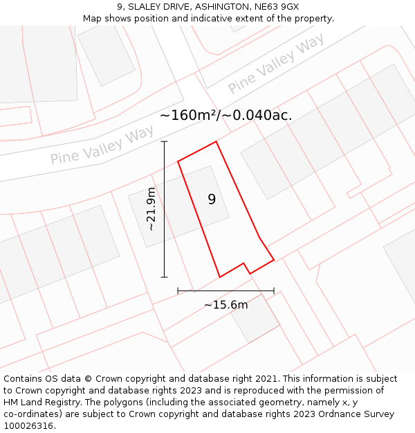 9, SLALEY DRIVE, ASHINGTON, NE63 9GX: Plot and title map