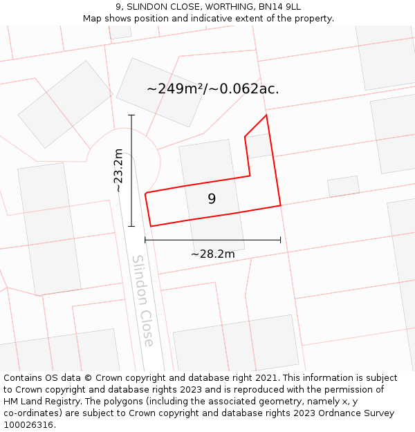 9, SLINDON CLOSE, WORTHING, BN14 9LL: Plot and title map