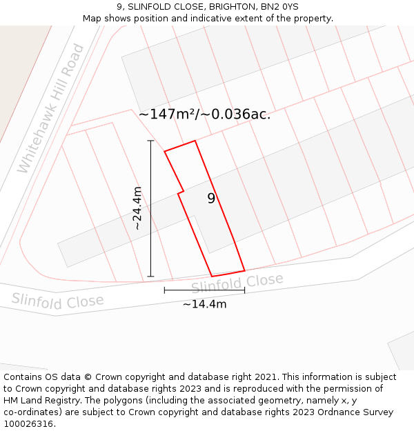 9, SLINFOLD CLOSE, BRIGHTON, BN2 0YS: Plot and title map