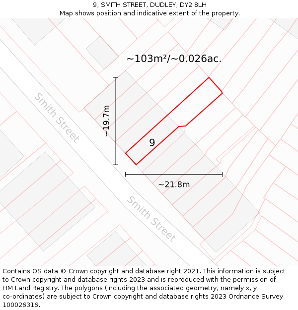 9, SMITH STREET, DUDLEY, DY2 8LH: Plot and title map