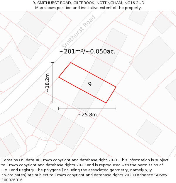 9, SMITHURST ROAD, GILTBROOK, NOTTINGHAM, NG16 2UD: Plot and title map