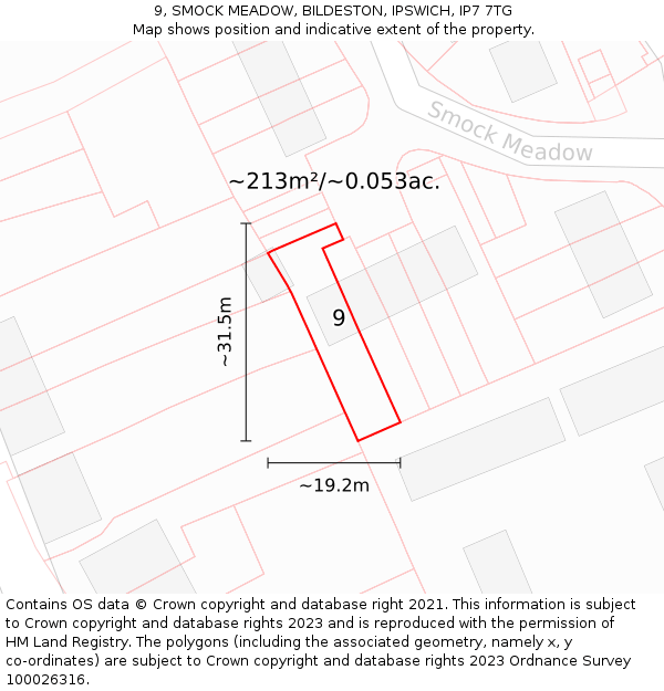 9, SMOCK MEADOW, BILDESTON, IPSWICH, IP7 7TG: Plot and title map