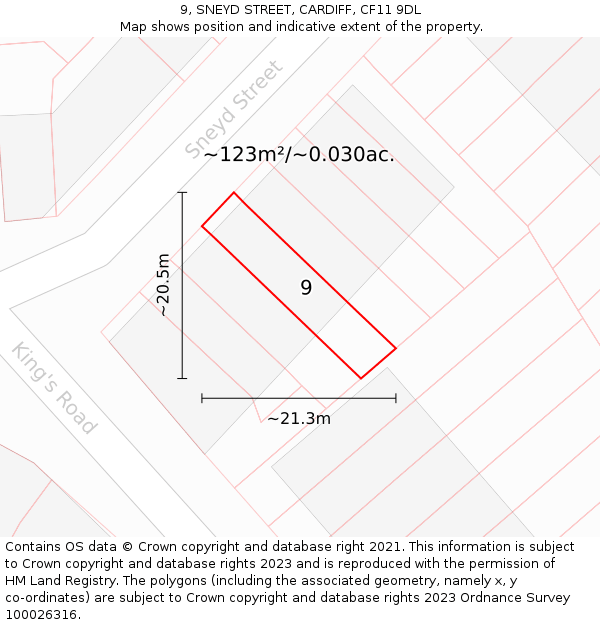 9, SNEYD STREET, CARDIFF, CF11 9DL: Plot and title map