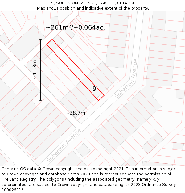 9, SOBERTON AVENUE, CARDIFF, CF14 3NJ: Plot and title map