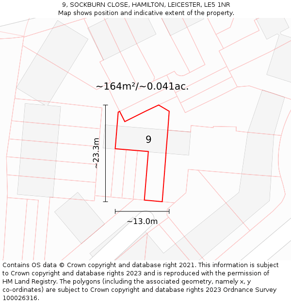 9, SOCKBURN CLOSE, HAMILTON, LEICESTER, LE5 1NR: Plot and title map