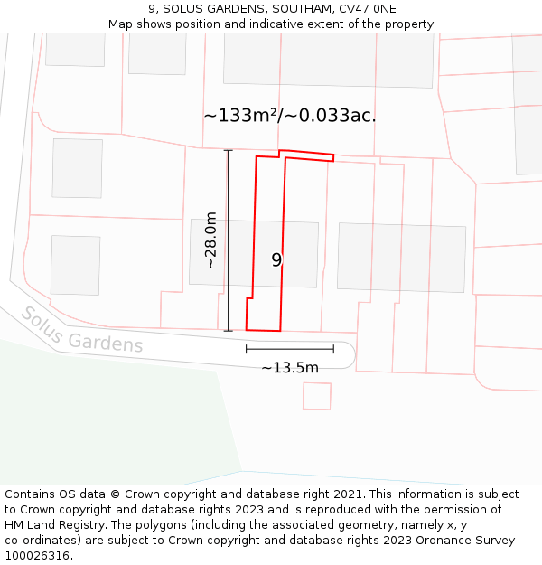 9, SOLUS GARDENS, SOUTHAM, CV47 0NE: Plot and title map