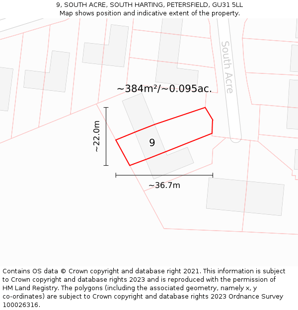 9, SOUTH ACRE, SOUTH HARTING, PETERSFIELD, GU31 5LL: Plot and title map
