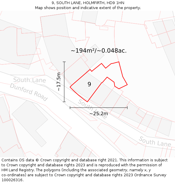 9, SOUTH LANE, HOLMFIRTH, HD9 1HN: Plot and title map