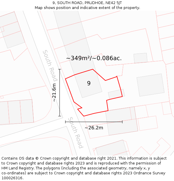 9, SOUTH ROAD, PRUDHOE, NE42 5JT: Plot and title map