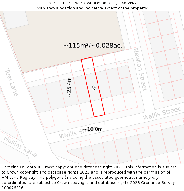 9, SOUTH VIEW, SOWERBY BRIDGE, HX6 2NA: Plot and title map