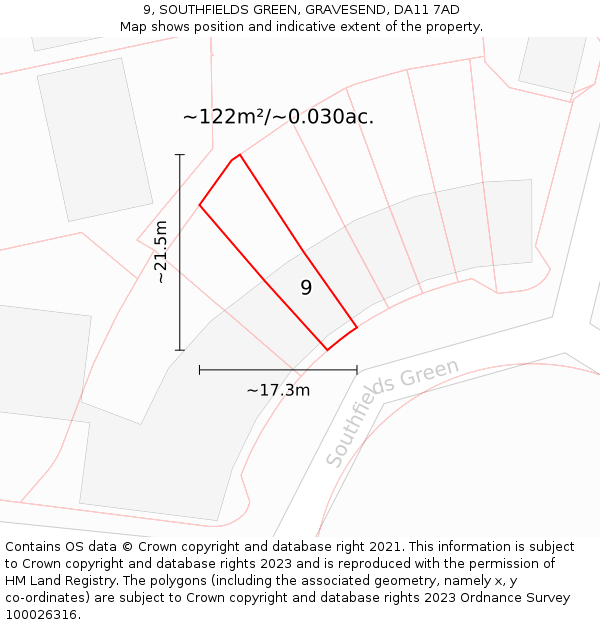 9, SOUTHFIELDS GREEN, GRAVESEND, DA11 7AD: Plot and title map