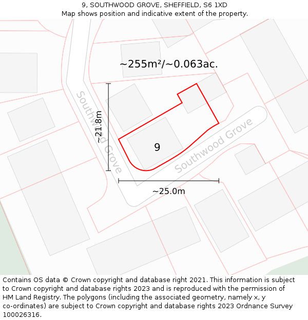 9, SOUTHWOOD GROVE, SHEFFIELD, S6 1XD: Plot and title map