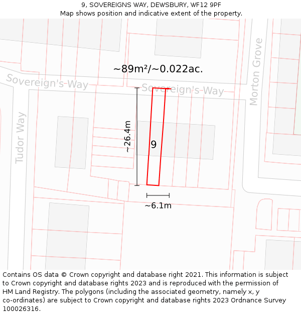 9, SOVEREIGNS WAY, DEWSBURY, WF12 9PF: Plot and title map