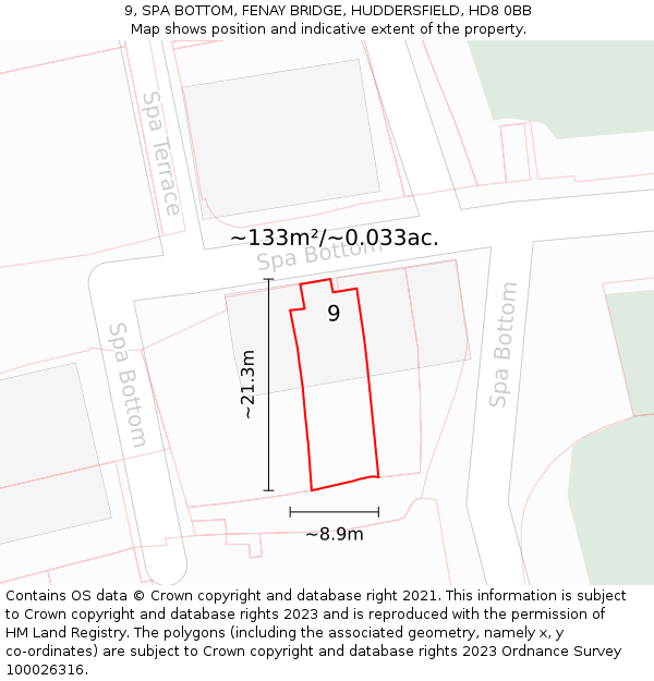 9, SPA BOTTOM, FENAY BRIDGE, HUDDERSFIELD, HD8 0BB: Plot and title map
