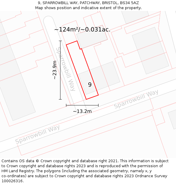 9, SPARROWBILL WAY, PATCHWAY, BRISTOL, BS34 5AZ: Plot and title map