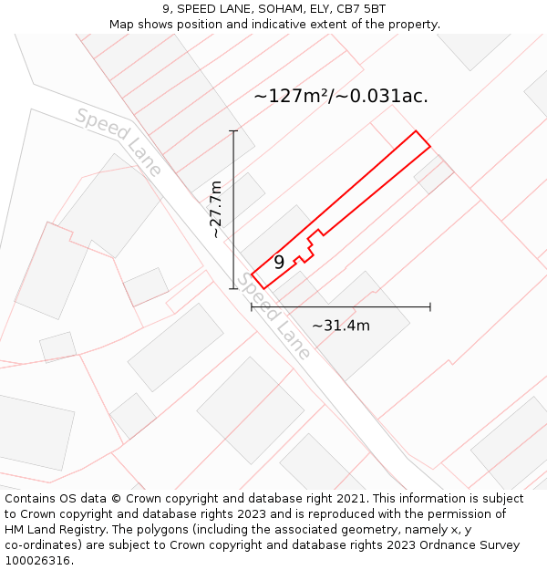 9, SPEED LANE, SOHAM, ELY, CB7 5BT: Plot and title map