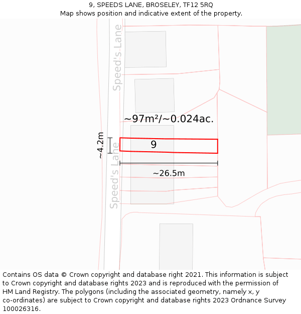 9, SPEEDS LANE, BROSELEY, TF12 5RQ: Plot and title map