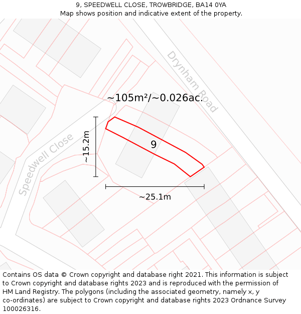 9, SPEEDWELL CLOSE, TROWBRIDGE, BA14 0YA: Plot and title map