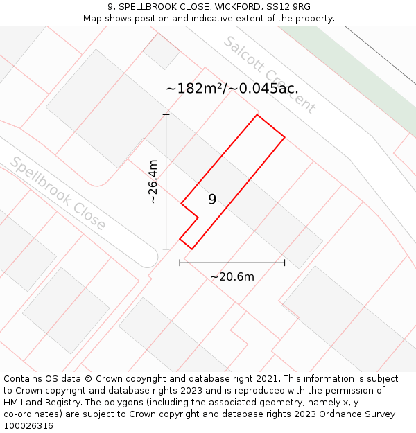 9, SPELLBROOK CLOSE, WICKFORD, SS12 9RG: Plot and title map