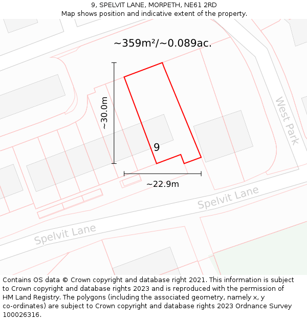 9, SPELVIT LANE, MORPETH, NE61 2RD: Plot and title map